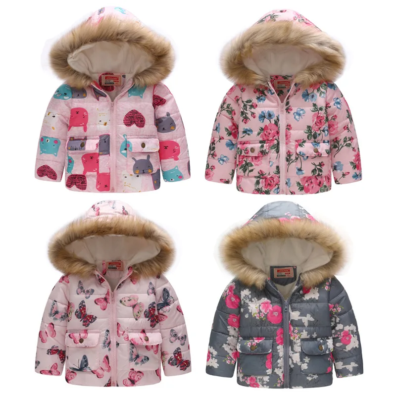 

Kids Winter Jackets For Girls New Fashion Printed Thick Fleece Warm Children Clothes Fur Hooded Outerwear Girls Parkas Coats