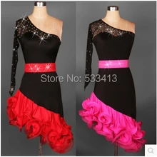 Костюм для латинских танцев, платье для латинских танцев с одним рукавом, платье для латинских танцев, сексуальные газовые платья, конкурс латиноамериканских танцев