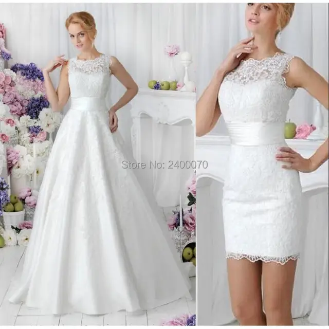 2 in 1 style vintage lace country wedding dresses with detachable
