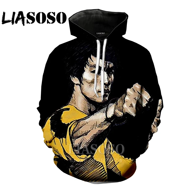 

LIASOSO 3D Print Women Anime Bruce Lee hoodie men Sweatshirts fashion hoodies Harajuku Long sleeve hip hop 2019 homme funny E28