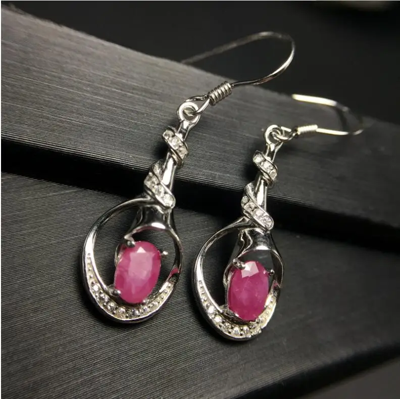 Natural ruby stud earring Free shipping Original real ruby 925 sterling