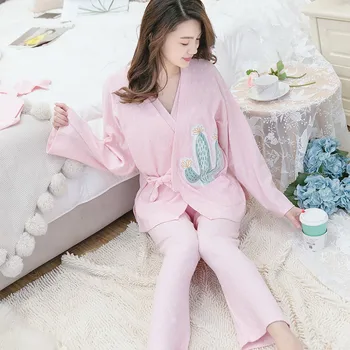 

3Pcs/Set korean Nursing Pyjama Breastfeeding Sleepwear V-Neck Kimono Cotton Maternity Clothes Pregnancy Nightwear Homewear A195