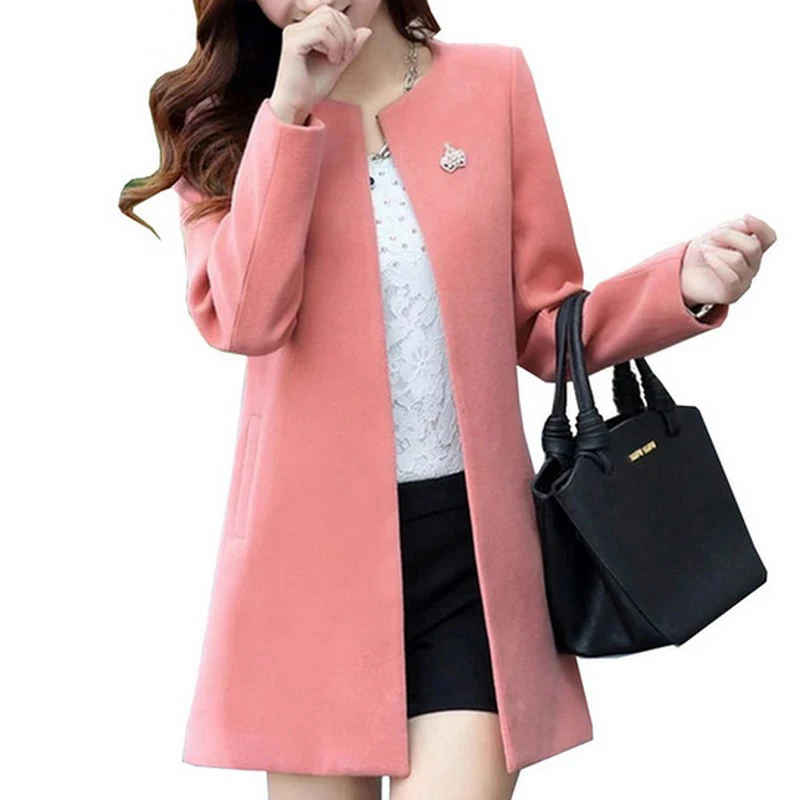 Fashion Round Neck Long Sleeve Women Coats S-XXL Solid Color...