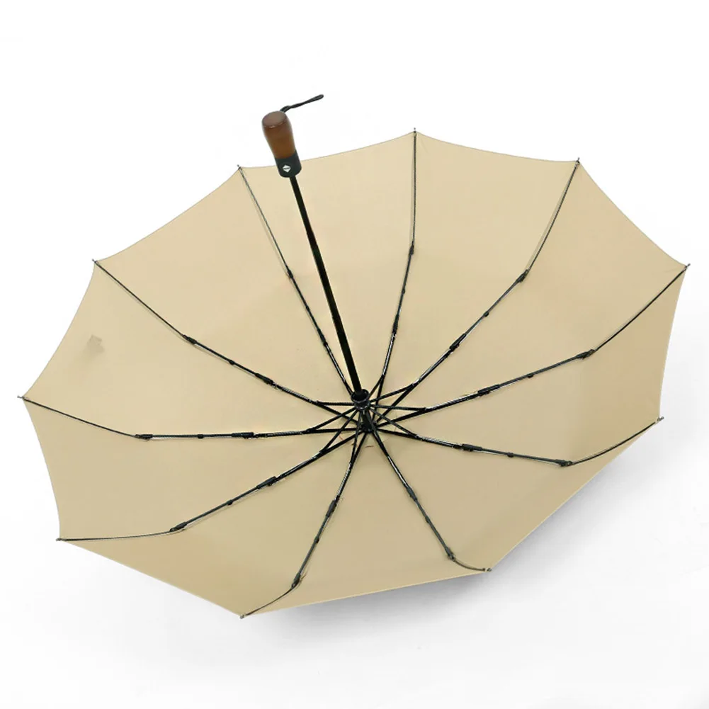 

Folding Umbrella Rain Anti-UV Wooden Handle Vintage Portable Windproof Automatic Parasol MC889
