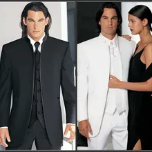 Изготовленный на заказ черный белый Жених Смокинги друзей жениха Мужские свадебные костюмы для выпускного вечера Жених(куртка+ брюки+ жилет+ галстук) K: 520