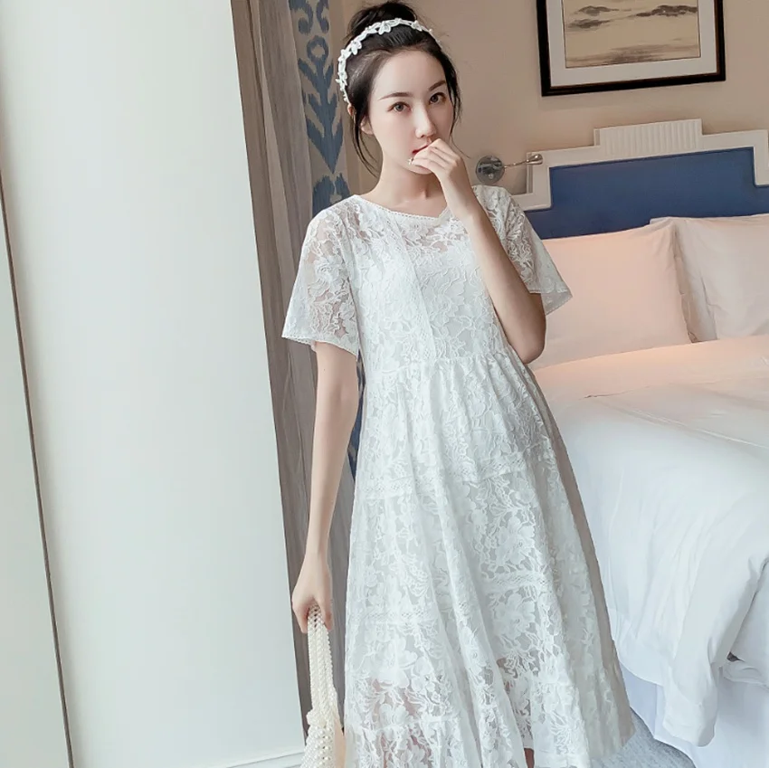 

2019 maternity dress summer new pregnant women lace dress Korean fashion pregnancy skirt