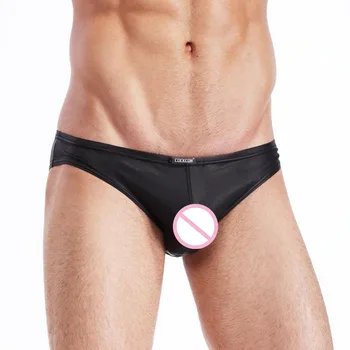 

Cockcon Sexy Men's Briefs Ultra-Thin Fashion Mens Underwear Briefs High Quality Lmitation Leather Cuecas Men Underwear