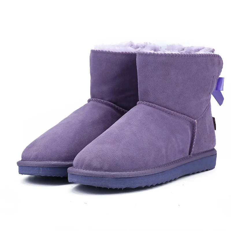 Модные женские теплые зимние ботинки; женские ботинки из натуральной воловьей кожи; ботильоны; обувь на меху; размеры 34-44 - Цвет: Purple