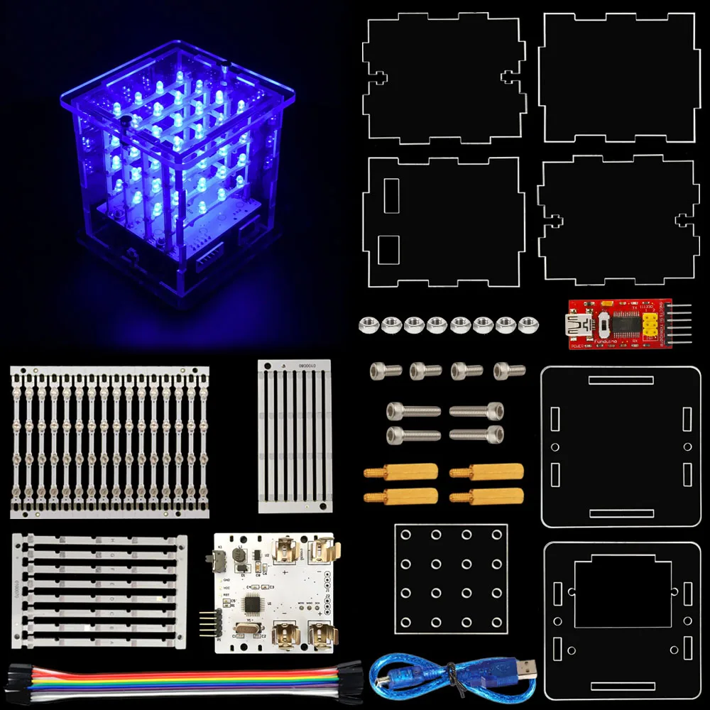 Keyestudio 4 светодиодный 4x4 LED Cube Kit для Arduino Project с FTDI модулем + Руководство