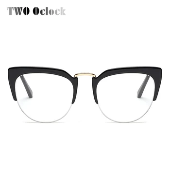 

TWO Oclock Fashion Eyewear Frames Myopia Prescription Glasses Clear Transparent Cat Eye Glasses Half Frame Eyeglasses F92108