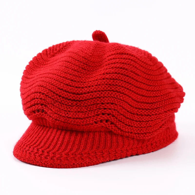 Осень Зима кепки Мода вязать тенты восьмиугольная берет дикий художник шляпа Soild Цвет ACI71