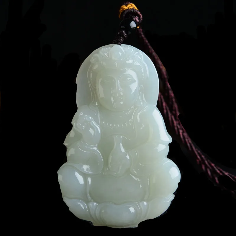 

Natural jadeite Guanyin pendant treasure jade bottle bodhisattva transshipment Jade pendant necklace pendant Send a certificate