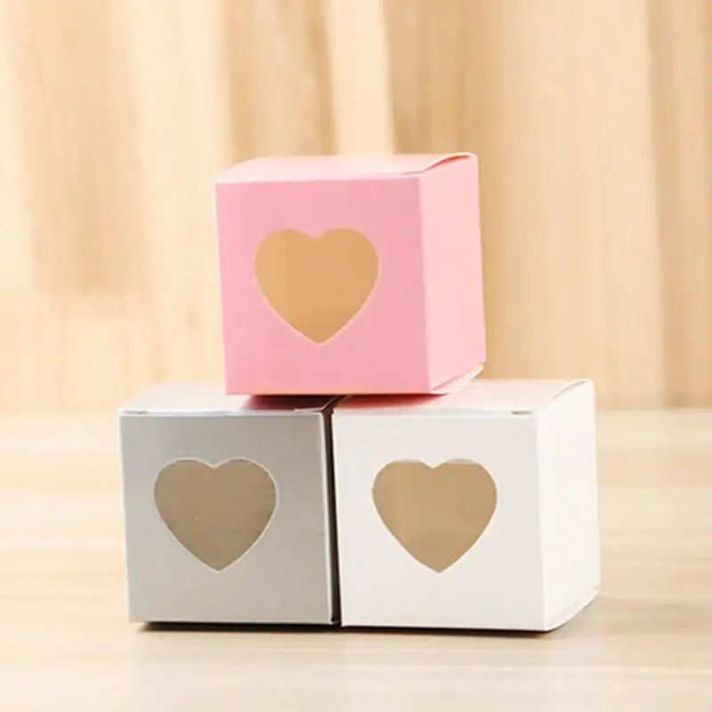 

50pc/lot PVC Transparent Heart-shaped Window Square Paper Box Baby Shower Birthday Party Candy Box Party Gift Boxes