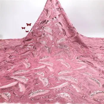 

African Lace Fabric 2019 white peach Fabric High Quality Beaded Lace Fabric African French Tulle Lace For Wedding Gray