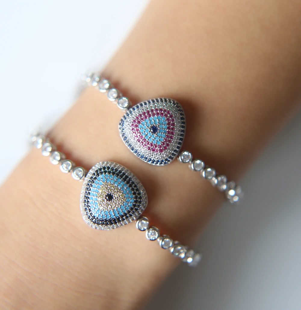Fashion Jewelry Adjustable silver turkish eye design tennis chain trendy stylish women luxury tennis cz wedding bracelet Fashion Jewelry Adjustable silver turkish eye design tennis chain trendy stylish women luxury tennis cz wedding bracelet