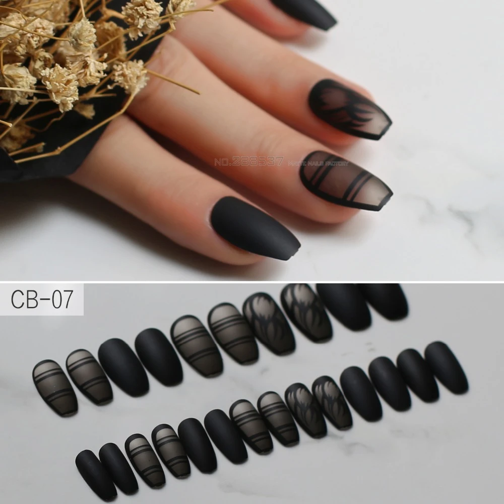 Schwarz Mode Matte Taschenlampe Ballett Gefalschte Nagel Sarg Nagel Naturliche Farbe Linie Muster Heisser Verkauf Mit Klebrige Einfach Zu Tragen Spiel False Nails Aliexpress