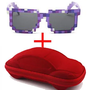 Longketter винтажные квадратные новые мозаичные солнцезащитные очки унисекс солнцезащитные очки модные очки с футляром детский подарок - Цвет линз: purple and red case