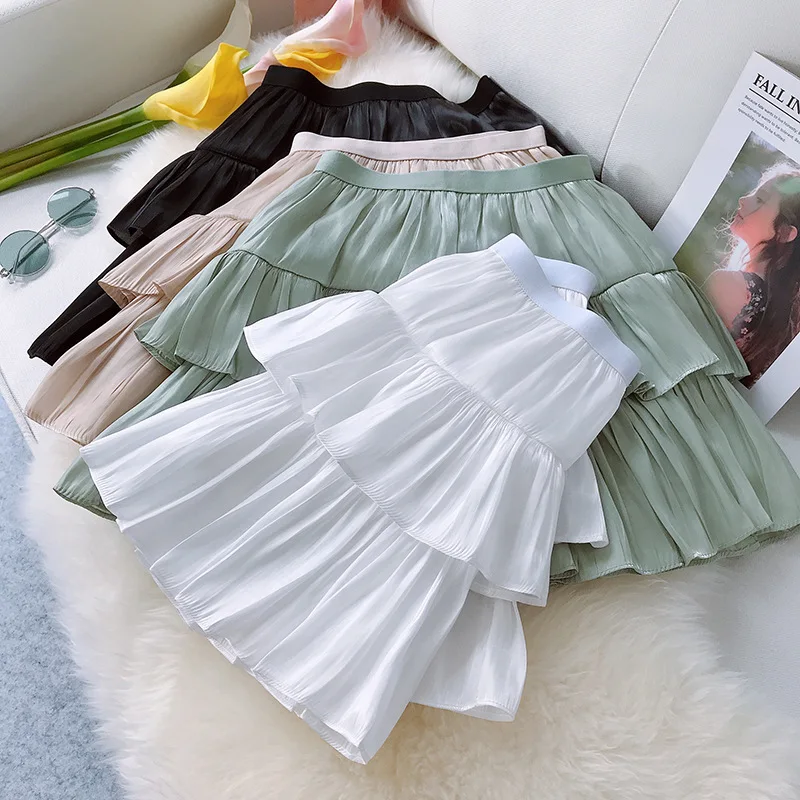 

AcFirst Spring Green Women Skirts Female High Waist A-Line Short Skirts Mini Skirts All-match Clothing Casual Skirts Ruffles