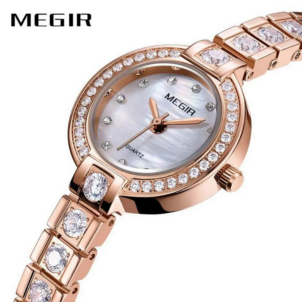 MEGIR королевские кварцевые женские часы Топ бренд класса люкс со стразами Iced Out