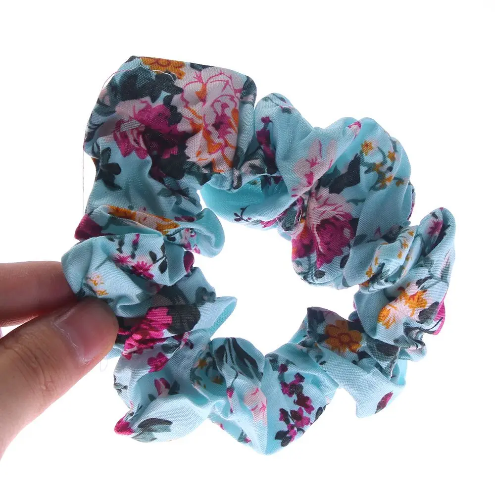 Retro Floral Cotton Scrunchies Flower Hair Ties Women Hair Accessories
