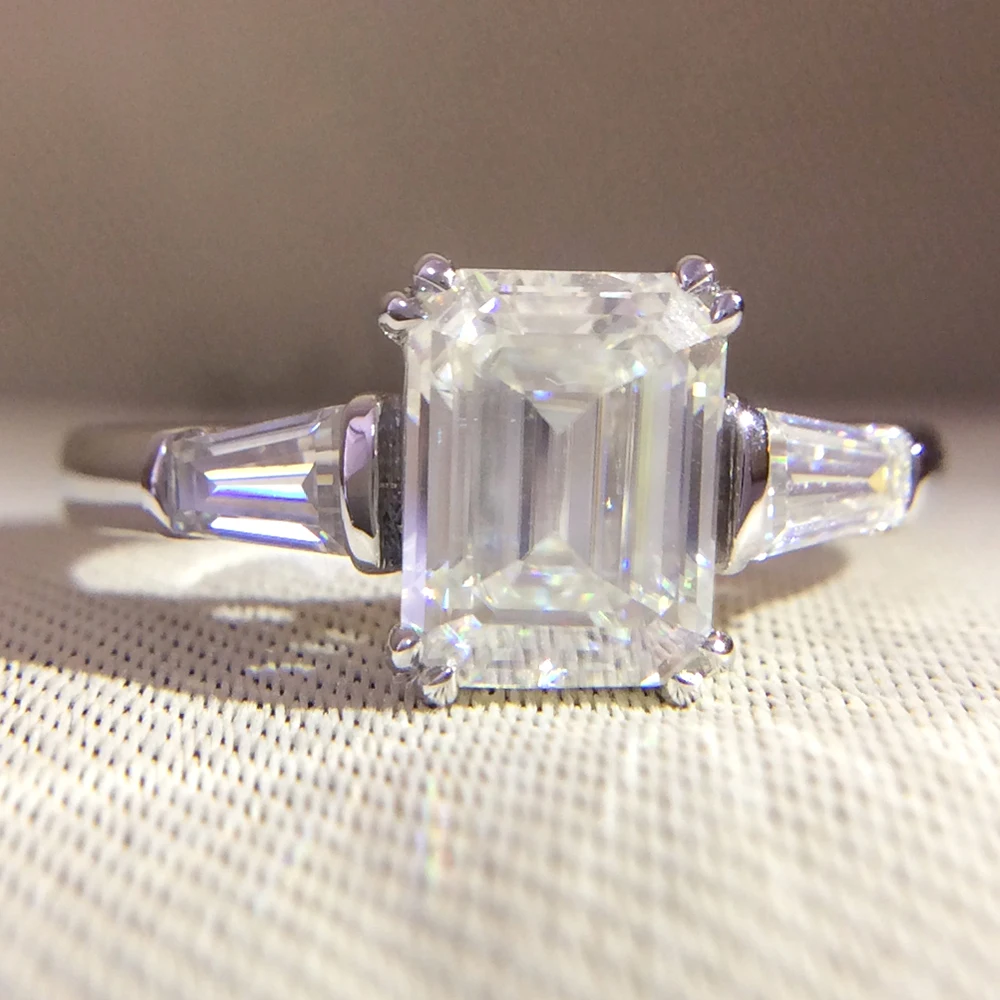

14K White Gold Emerald 4 Carat 8x10mm DF Moissanite Engagement Halo Ring Lab Diamond Solitaire Wedding for Women