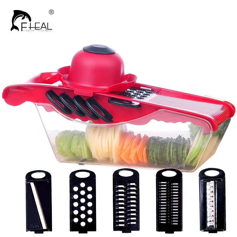 FHEAL Multifunction Vegetables Cutter with 5 Stainless Steel Blade