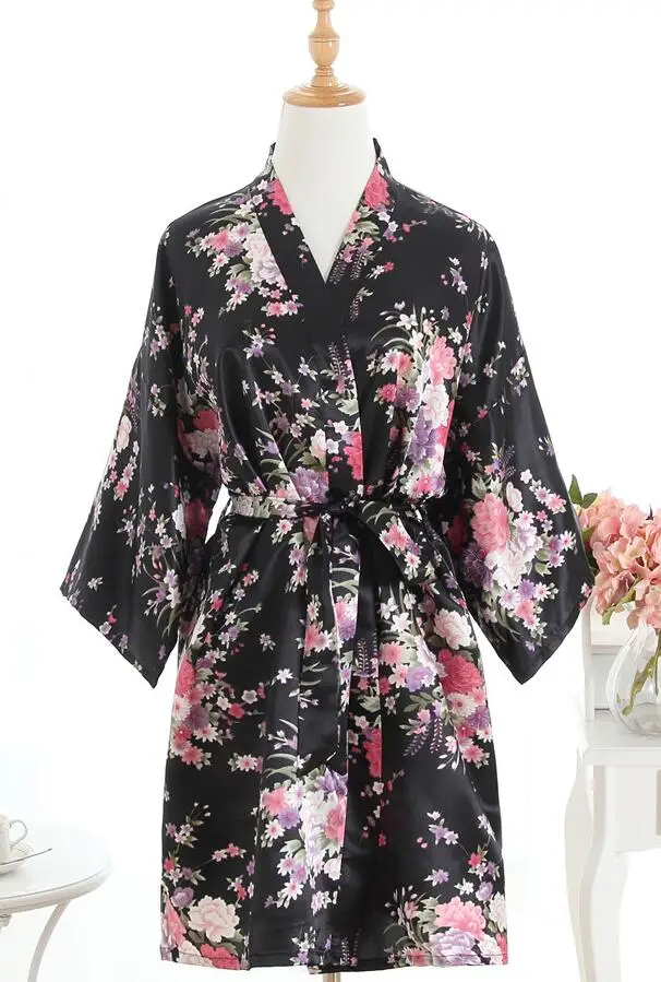 Темно-синий цветок Ladie's короткий атласный халат женская ночная рубашка для отдыха нижнее белье с поясом кимоно халат Ночное белье - Цвет: style 11