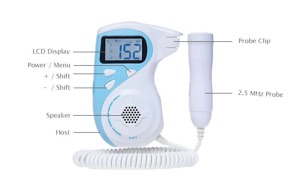 2.5 MHz Ultrasound Handheld Prenatal Monitor Baby Fetal Heart Rate Detector+ Recharge Battery