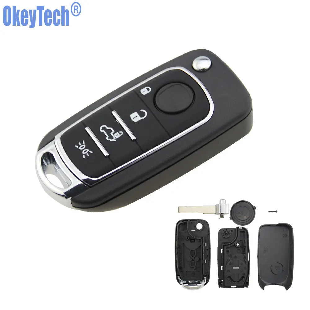 

OkeyTech Car Key Case fob 4 Buttons Remote Control flip Key Shell Cover for FIAT Toro 500X 500 punto Toro For Dodge Neon Key