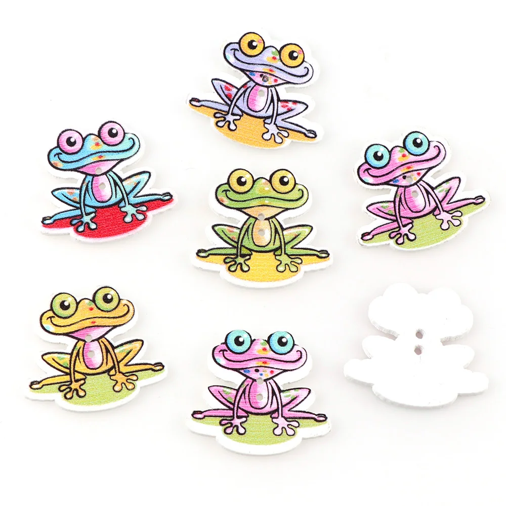50PC 31x27mm Wooden Buttons Mix Color Frog Sewing Accessories 2 Holes Wood Decorative