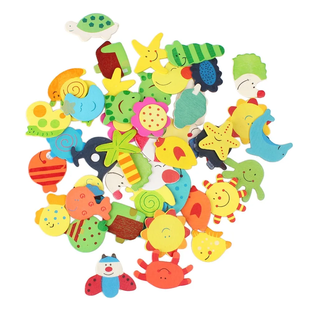 Children Various Shapes and Colors Cartoon 48pcs Wooden Refrigerator