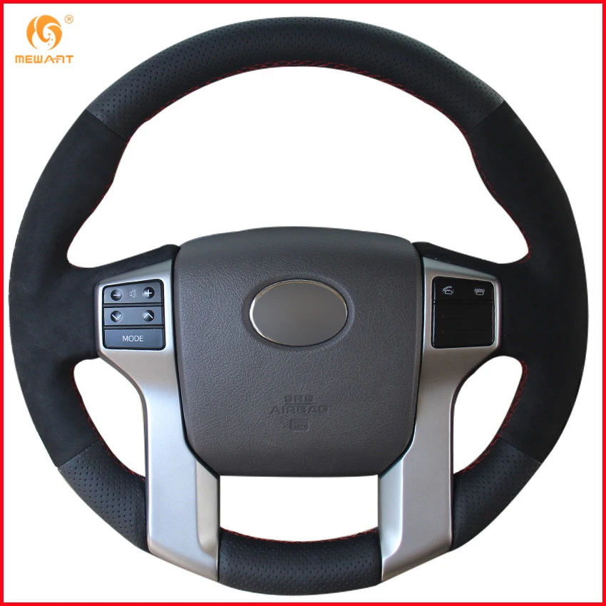 Black Genuine Leather Black Suede Steering Wheel Cover for Toyota Land