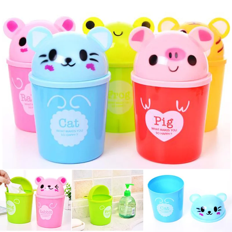 

Cute Animal Plastic Mini Table Dustbin Sundries Barrel Storage Tank Desktop Garbage Cans Receive A Box Trash Can Ash-bin