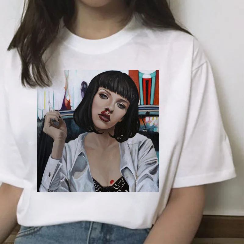 Pulp fiction ulzzang Миа футболка женская с принтом гранж femme harajuku забавная кавайная одежда с коротким рукавом Футболка уличная одежда