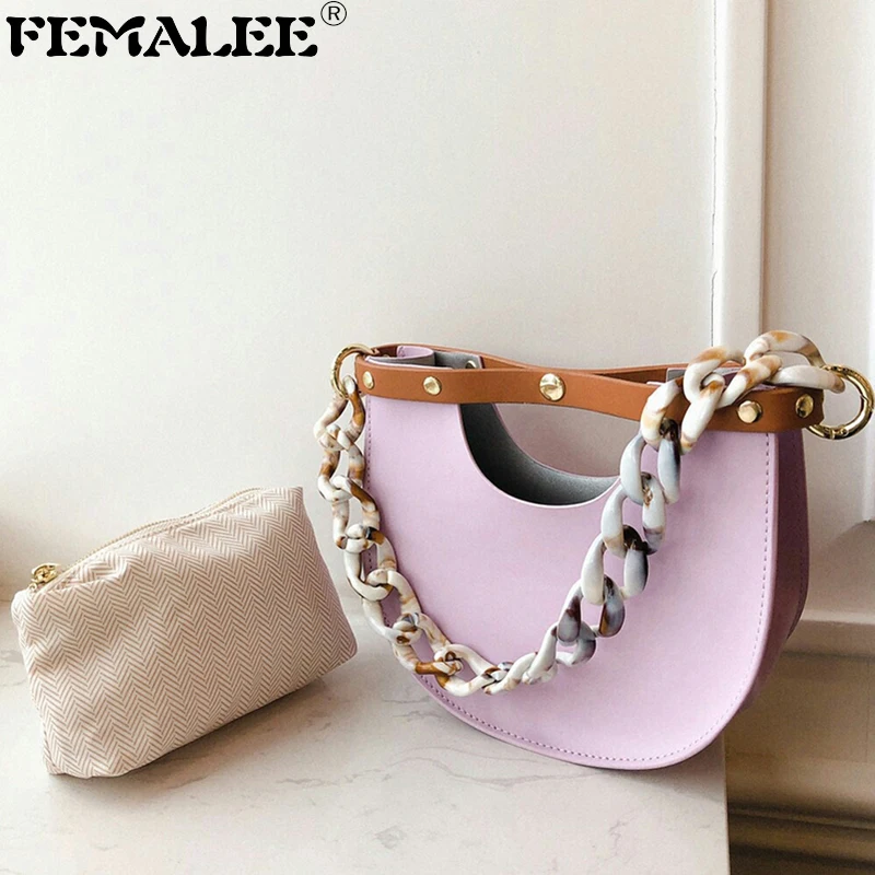 

FEMALEE Saddle bag Acrylic Ice Cream Color bag round handbag women vintage half moon bags 2019 new ins fashion Composite Bag
