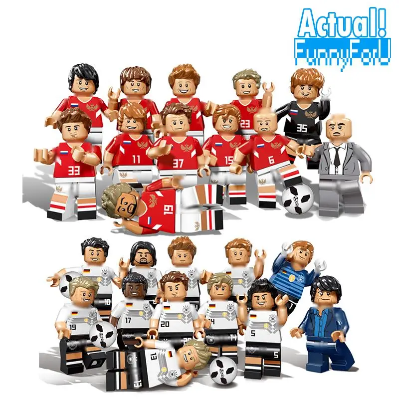 

12pcs World football team Mini sports Figures Building Block legoing men boy city Russia Germany Bricks children Toys playmobils