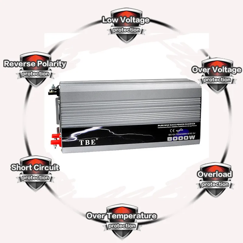 TBE 8000 W Мощность инвертор DC12V 24 V 48 V постоянного тока до AC220V 110 V авто Инвертор с чистым синусом Мощность преобразователь с USB разъем