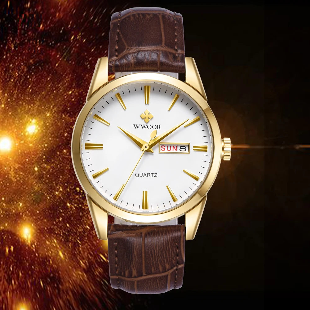 

WWOOR New Hot Sale Sports Men Watches Leather Strap Male Clock Popular Quartz Wristwatch Relogio Masculino horloges mannen saat
