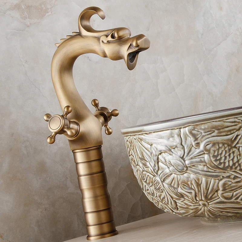 

basin faucet double European-style cold and hot platform on stage and off basin to add high dragon-shaped art basin faucet tap