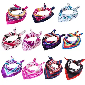 

50x50CM Women Faux Silk Jacquard Square Neck Scarf Bandana Contrast Color Metal Chain Print European Lady Handkerchief Headwrap