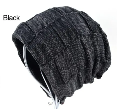 Шапка мужская зимняя шапки для мужчин шапка бини вязаная Мужская шапочка в стиле кэжуал теплые кепки в клетку шапочки - Цвет: Черный