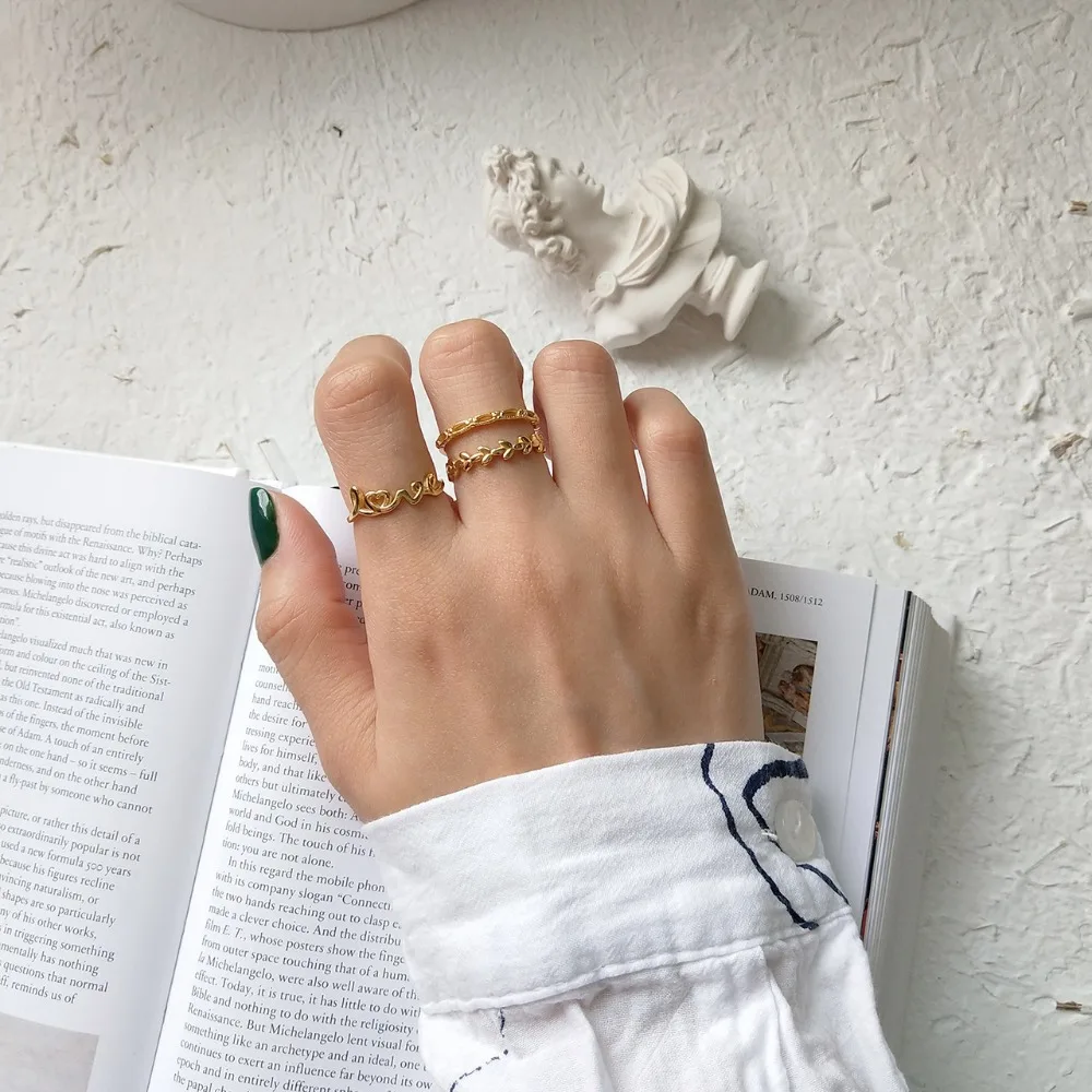 925 Sterling Silver Rings for Women Gold Color Female Ring Wave Opening Ring Adjustable LOVE Wedding Rings Fashion Jewelry9