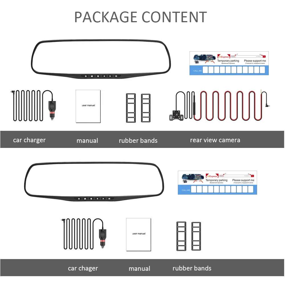 TAVIN Dual lens Car dvr white Mirror Dash cam Rearview Mirror car Camera Full hd 1080P video Recorder Night vision 4.3inch DVRs