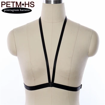 

Halloween womens soft Sexy fashion Harness bra adjustable Elastic Black Strappy Tops Bustier Bondage Gothic Punk dance bra
