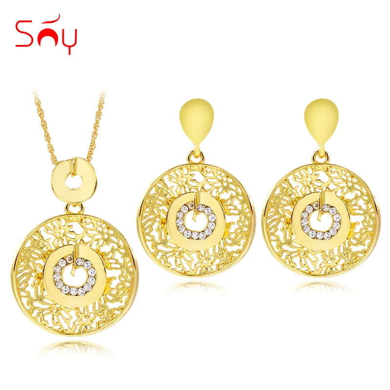 

Sunny Jewelry Classic Round Jewelry Sets For Women Earrings Pendant Necklace Zircon Flower Jewelry Sets For Wedding Engagement