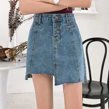 Юбки-карандаш женские тонкие джинсовые юбки с высокой талией винтажные синие джинсовые юбки с карманами Асимметричные обтягивающие трапециевидные мини-юбки Jupe Femme