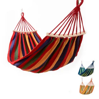 

Portable Camping Garden Beach Travel Hammock Outdoor Ultralight Colorful Swing Bed Rollover-proof canvas stick shammock