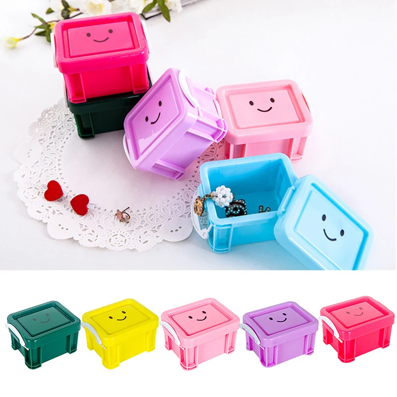 

Cute Mini Candy Color Smile Storage Box Desktop Jewelry Pills Finishing Box Multipurpose Home Storage