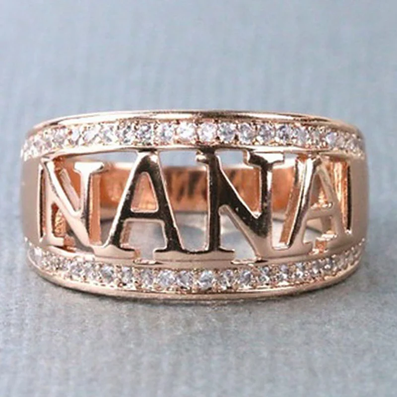 

European Hot Sale Silver Color Letter NANA Ring for Women Female Rings Mothers Grandma Christmas Gifts Jewelry Black