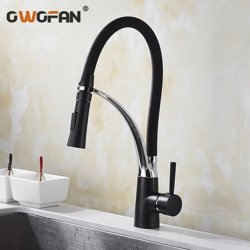 Kitchen Faucets with Rubber Design Chrome Mixer Faucet for Kitchen Single Handle Pull Down Deck Mounted Crane for Sinks N22-085